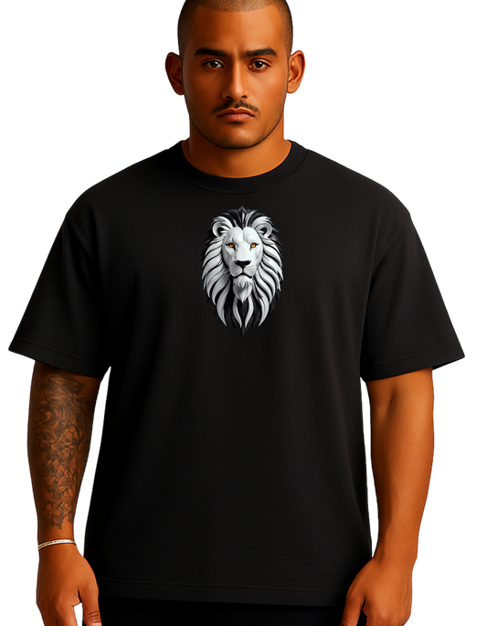 Royals Ribbon Oversized T-Shirts - Black White Lion